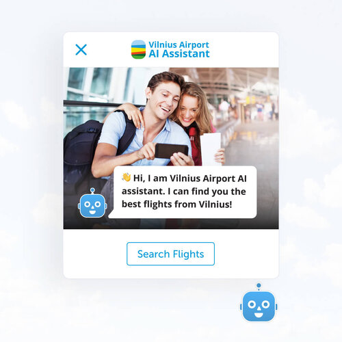 Eddy AI travel assistant chatbot integrated on Vilnius Airport websites