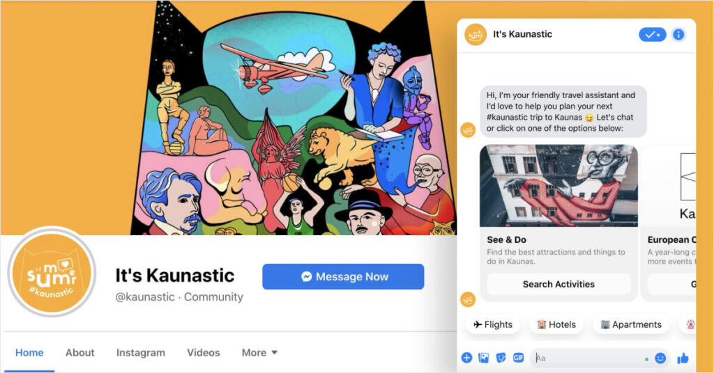 Kaunas' tourism organisation integrated Eddy AI Assistant travel chatbot on Facebook and Messenger pages